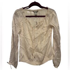 NWT WHITE HOUSE BLACK MARKET OFF WHITE 100% SILK BLOUSE SIZE XXS